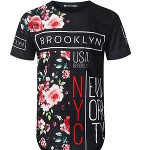 Mens Hipster Hip Hop Floral Graphic T-Shirt